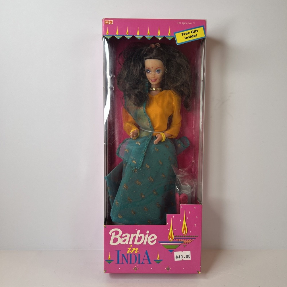 1993 Barbie in India Brunette Teal Gold Sari LEO Mattel NIB Vintage